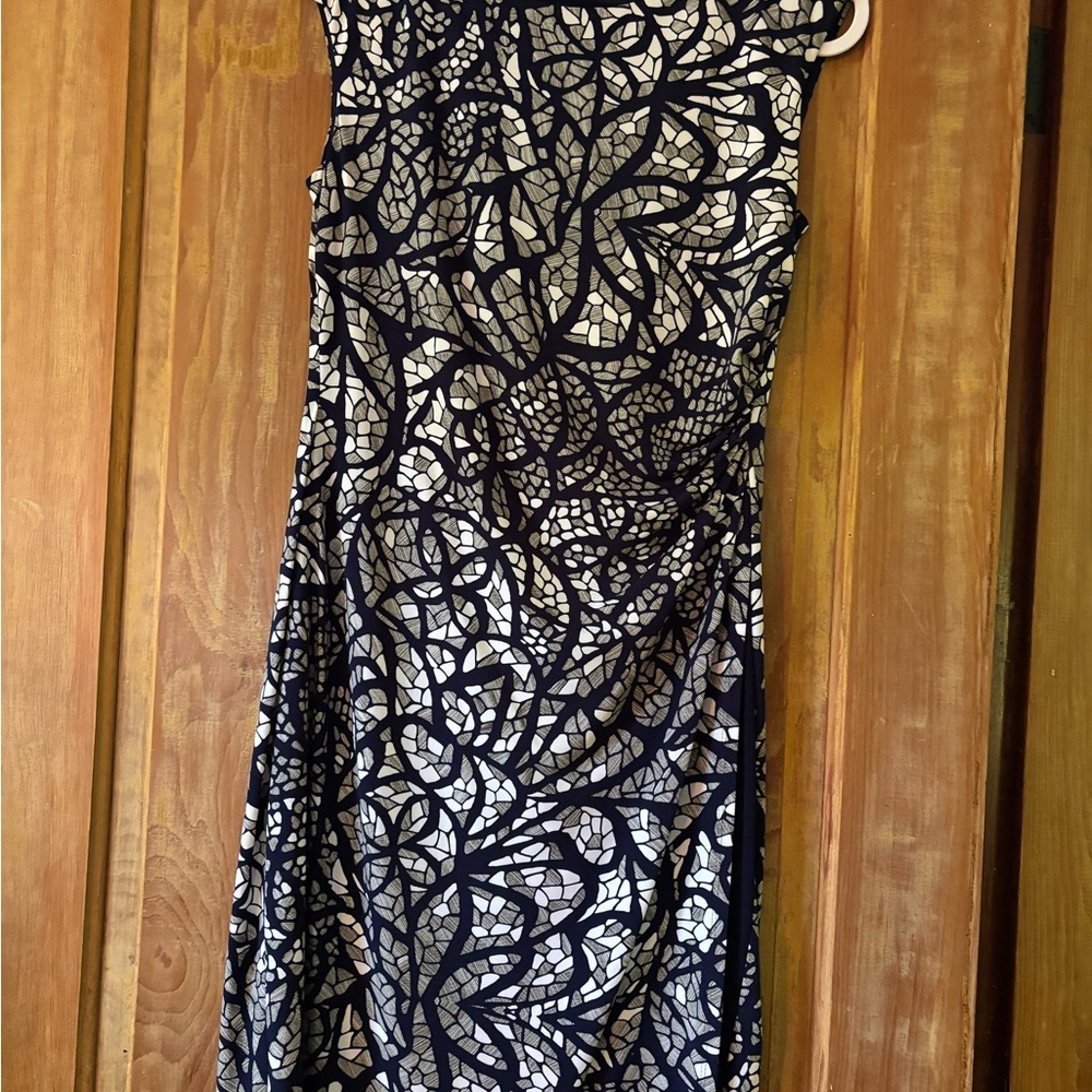 Connected Apparel White and Blue Ruched Dress